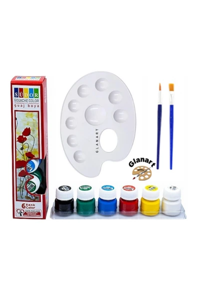 Glanart Sentetik ipek fırçalı 6 renk guaj boya seti 6x20 ml ürün görseli 1