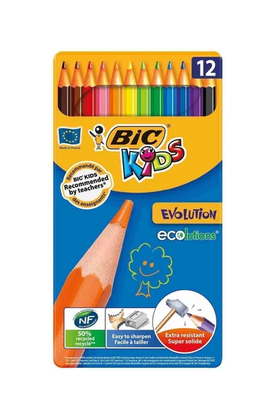 Bic Evolutıon Kuru Boya Kalemi 12'li Metal Kutu ürün görseli 1