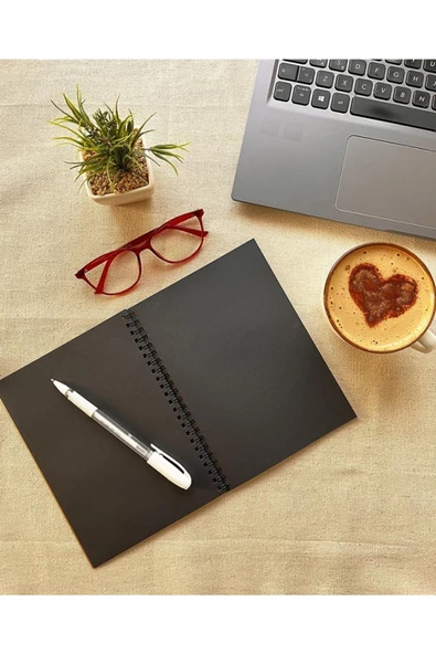 t tuğset etiket Siyah Yapraklı Defter Spiralli 14x20 90gr. 40 Sayfa Ve Beyaz Kaliteli Jel Kalem Hediyeli-t489 ürün görseli 1