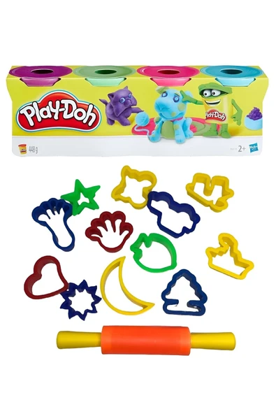Play Doh Oyun Hamuru 4'lü Set 13 Parça Kalıp Merdaneli Şekilli Kalıp Seti Hediyeli 448 gr ürün görseli 1