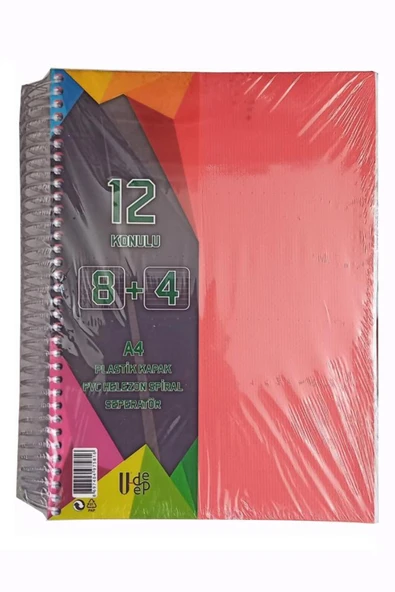 Artlantis 8+4 Ayraçlı Defter 12 Konulu 300 Yaprak 1 Adet 8 Kareli 4 Çizgili Spralli Plastik Kapak Seperatörlü ürün görseli 1
