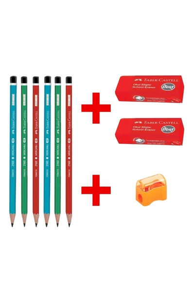Faber Castell Faber-castell Kurşun Kalem 6 Adet - Faber Büyük Boy Kırmızı Silgi 2 Adet Ve Kalemtıraş ürün görseli 1