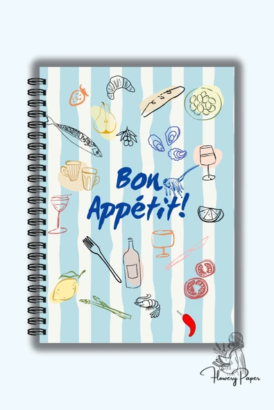 Flowery Paper Tarif defteri Bon Apetiit Laminasyonlu Sert Kapak 50 yaprak/100 sayfa, Konsept defter, Notepad ürün görseli 1