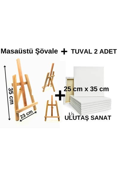 Ulutaş Sanat Masaüstü Şövale Üç Ayaklı, Resim Şövalesi, 25x35 Tuval 2 Adet ürün görseli 1