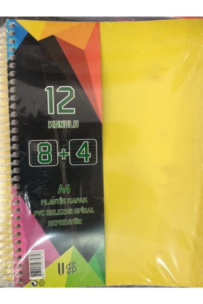 Umut U-deep A4 Büyük Boy 300 Yaprak Ayraçlı Spiralli Plastik Kapaklı 8 Kareli + 4 Çizgili Defter ürün görseli 1