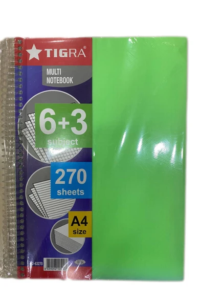 Tigra 6+3 Bölmeli Defter 270 Yp Yeşil ürün görseli 1