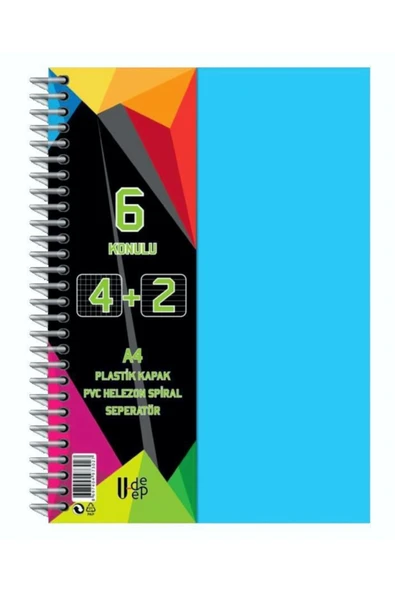 Umut U-deep 4+2 Bölümlü 180 Yaprak A4 Sipralli Ayraçlı Defter 4 Kareli 2 Çizgili Çoklu Defter ürün görseli 1
