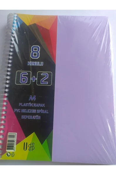FREE A4 Büyük Boy 8 Konulu Ayraçlı Spiralli Plastik Kapaklı 6 Kareli + 2 Çizgili Defter ürün görseli 1