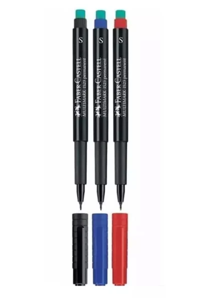 Faber Castell Asetat Kalemi (S) 3'lü Siyah-Kırmızı-Mavi ürün görseli 1