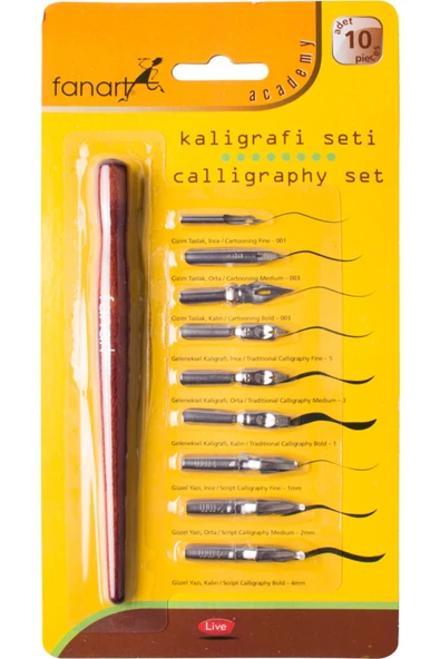 Fanart Academy Kaligrafi Seti No:10 9 Adet Farklı Yazım Için Başlık Ve 1 Adet Ahşap Sap ürün görseli 1