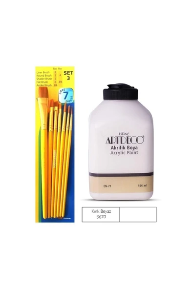 Artdeco Akrilik Boya 500 Ml. Kırık Beyaz Ve No:3 Fırça Seti ürün görseli 1