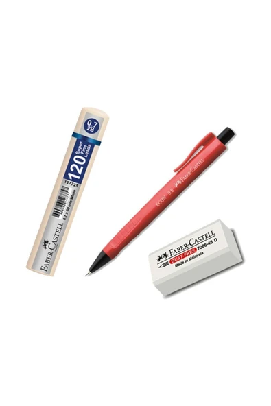 Faber Castel Econ 0.7mm Kalem + Pvc- Free Silgi + Grip Min 0.7 Beyaz Tüp 120'li Kalem Ucu 3'lü Set ürün görseli 1