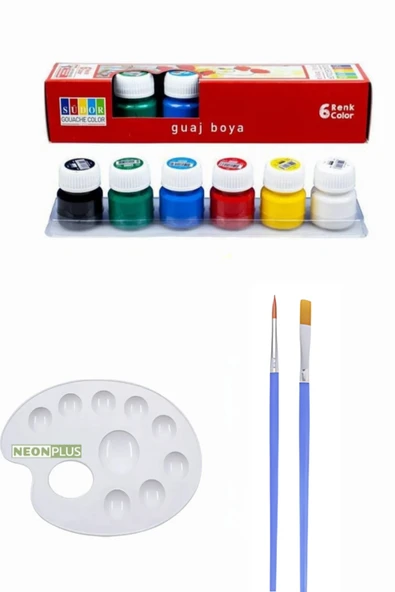 NEON PLUS 6'lı Guaj Boya 1 Adet Palet 2'li Fırça Seti ürün görseli 1
