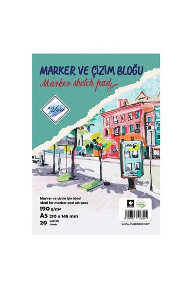art liva Marker Ve Çizim Defteri Spiralli A5 190gr 20 Yaprak MD-601 ürün görseli 1