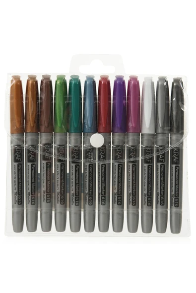 KRAF Permanent Marker Fırça Uçlu Brush Pen Kalem Seti Metalik Renkler 12 Renk ürün görseli 1