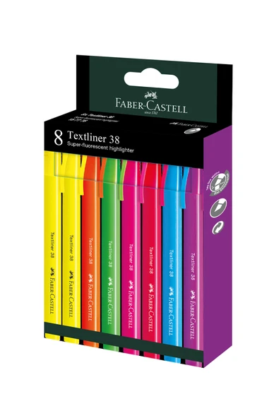 Faber Castell Fosforlu Kalem 38 Neon 8'li Set,Canlı Renkler, Su Bazlı Mürekkep, Ergonomik Tasarım ürün görseli 1