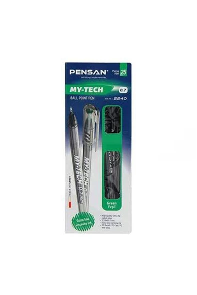 Pensan My-tech Iğne Uçlu Tükenmez Kalem 0,7mm Yeşil 25'li Kutu ürün görseli 1