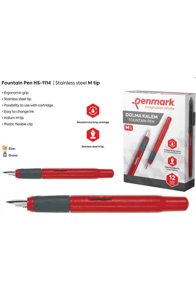 penmark Dolmakalem Hs-1114 kırmızı renk Kartuşlu sistem M uç kalınlığı ürün görseli 1