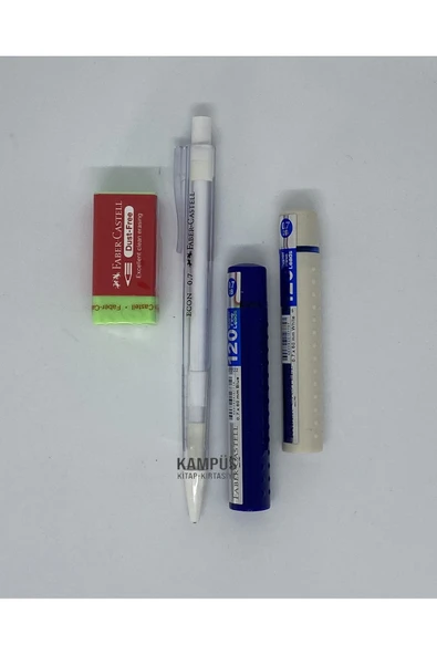 Faber Castell Econ 0.7 Beyaz KAlem + 2 Adet 120'li Uç + Dust Free Silgi Seti ürün görseli 1