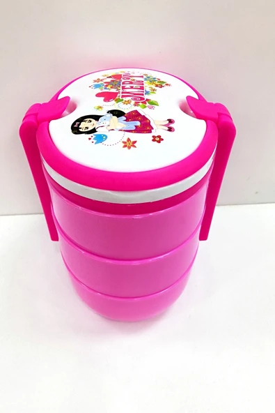 Taşkıranlar Saklama Kabı - Beslenme Kabı - 3 Bölmeli Sefer Tası Şeklinde Pembe ürün görseli 1