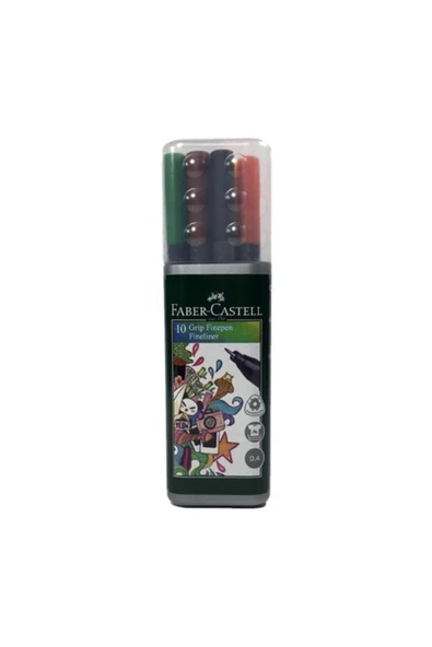 Faber Castell Plastik Kutulu Fineliner 10'lu Set 0,4mm ince yazım ve boyama kalemi Keçe uç ürün görseli 1