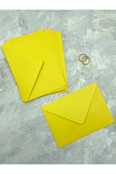 BuseDesign 50 Adet Renkli Davetiye Kartpostal Mektup Zarfı (13*18 CM 110GR.) - Sarı Renk ürün görseli 1