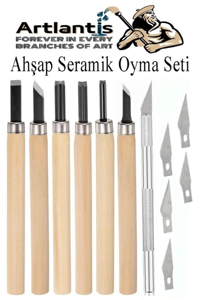 Artlantis Ahşap Seramik Oyma Seti 6 lı 1 Paket İskarpela Seti Paslanmaz Çelik Bıçaklı Ağaç Oyma Heykel Hobi Kr ürün görseli 1