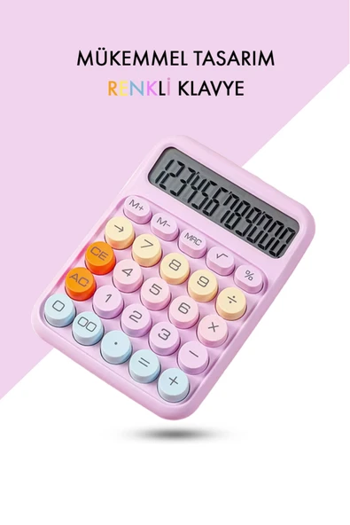 VANCKEY Renkli Hesap Makinesi - 12 Haneli Yuvarlak Tuşlu Pembe Renk Hesap Makinesi - 4 Fonksiyonlu ürün görseli 1