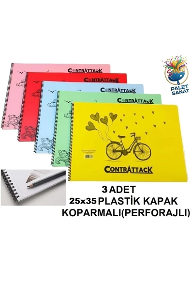 Palet Sanat 3 Adet 25x35 Resim Defteri Plastik Kapak 25 Sayfa Koparmalı Perforaj ürün görseli 1