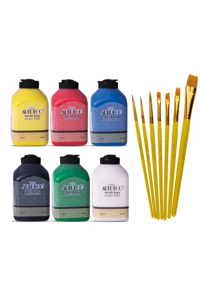 Artdeco Akrilik Boya 500 Ml 6'li Set + Fanart No:3 Fırça Set ürün görseli 1