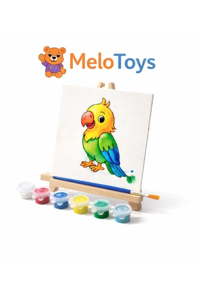 Melo TOYS MeloToys 6’lı Tuval Boyama Seti – Şövaleli, Akrilik Boya, Çocuklar İçin Eğitici Resim Seti ürün görseli 1