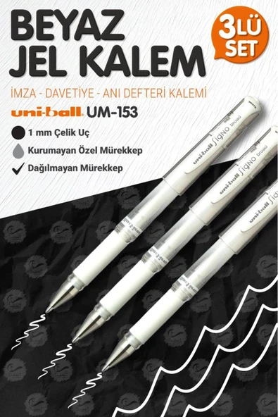 t tuğset etiket Uni-ball Um-153 Signo Broad Roller Kalem Beyaz 3 Adet1.0 Mm Davetiye Kalemi /beyaz Yazan Davetiye A ürün görseli 1