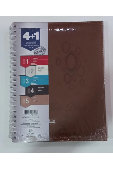 Gülpaş 4+1 Bölümlü A4 Sipralli Ayraçlı Defter Lüx Termo Deri Kapak 160 yaprak asorti renkler ürün görseli 1