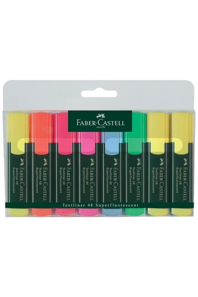 Faber Castell Fosforlu Kalem Karışık Renk 8'li Set,Su Bazlı, Kesik Uçlu, Ergonomik Tasarım ürün görseli 1