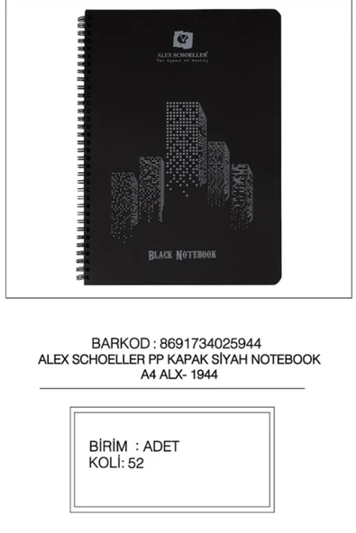 3EGROUP Alex A4 60 Yp Spr Pp Kapak Siyah Defter Alx-1944 ürün görseli 1