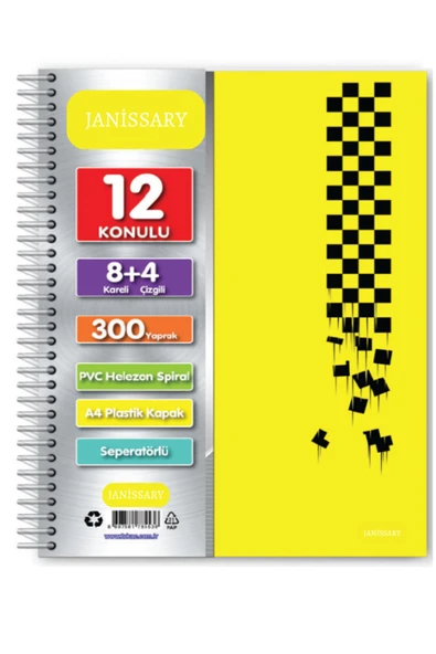 Janissary 8 4 Bölümlü 300 Yaprak A4 Sipralli Ayraçlı Defter 8 Kareli 4 Çizgili Çoklu Defter ürün görseli 1