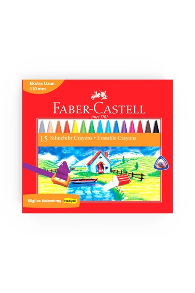 Faber Castell Silinebilir Wax Crayon 15’li, Mum Boya, Silinebilir Özellik, Canlı Renk Seçeneği, Ergonomik Tasarım ürün görseli 1