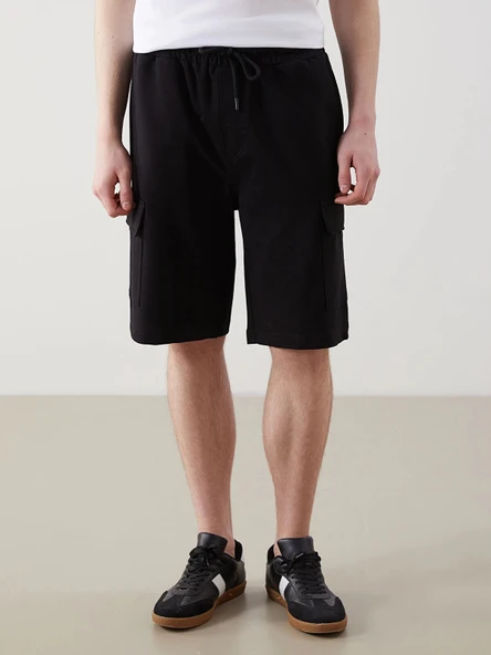 XSIDE Siyah Slim Fit Erkek Kargo Şort - Resim 2
