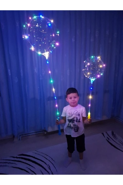 BALON PARTİ Saplı Şeffaf Işıklı Balon Çubuklu Set-- 2 Adet Yedek Balon Hediyeli ürün görseli 1
