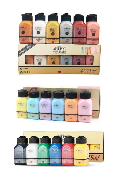 Artdeco Akrilik Boya 6x75 ml Metalik Renkler + 6x75ml Pastel Renkler + 6x75ml Canlı Renkler ürün görseli 1