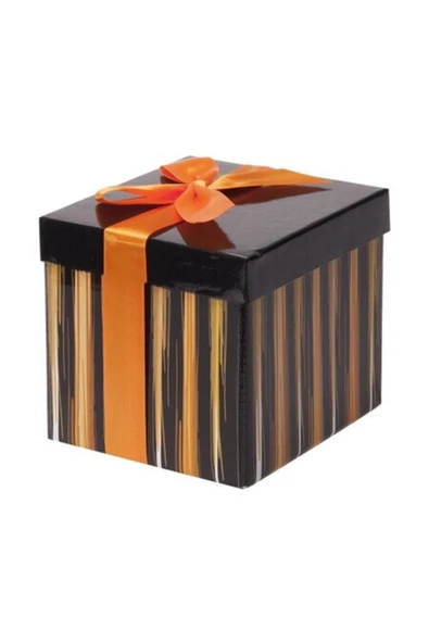 partisüs Hediye Kutusu Turuncu Fiyonklu Katlanabilir 12,5x12,5 Cm ürün görseli 1