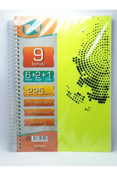 Janissary 6+2+1 Bölümlü 225 Yaprak A4 Sipralli Ayraçlı Defter 6 Kareli 2 Çizgili 1 Çizgisiz Çoklu Defter ürün görseli 1