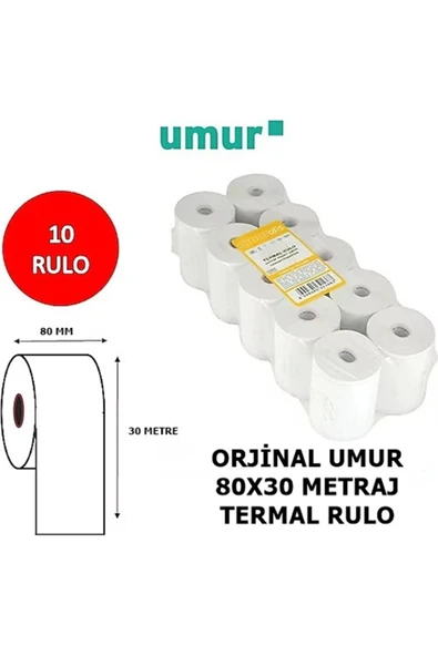 SEYFİKİRTASİYE 10 ADET Termal Rulo 80X30 METRE UMUR ürün görseli 1