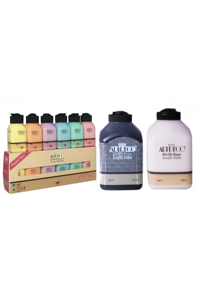 Artdeco Akrilik Boya 6x75ml Pastel Renkler + 500ml Beyaz+ 500ml Siyah ürün görseli 1