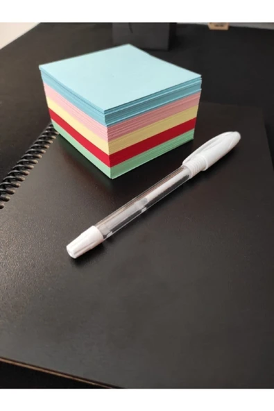 Tasarım Siyah Defter Siyah Yapraklı Defter - Siyah Sayfalı Defter Beyaz Jel Kalem Renkli Küp Blok 8 X 8 Cm ürün görseli 1
