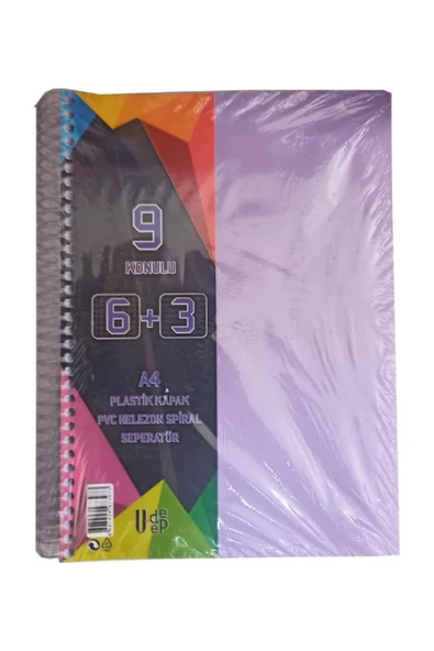 Artlantis 6+3 Ayraçlı Defter 9 Konulu 225 Yaprak 1 Adet 6 Kareli 3 Çizgili Spralli Plastik Kapak Seperatörlü ürün görseli 1