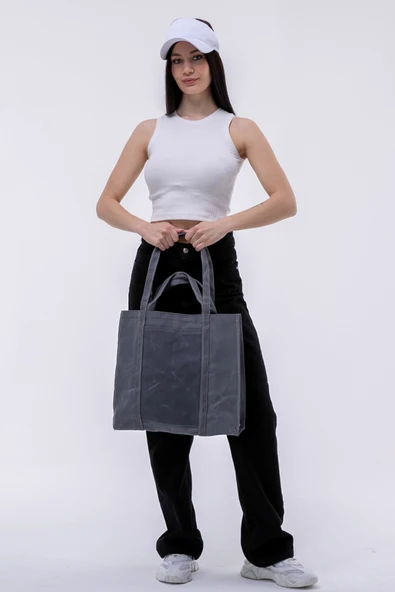 elmaa butik Trend Baskili Bez Çanta-345 gram gabardin 35x40x8 cm tam koruklu çanta ürün görseli 1