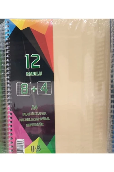 Umut U-deep A4 Büyük Boy 300 Yaprak Ayraçlı Spiralli Plastik Kapaklı 8 Kareli + 4 Çizgili Defter ürün görseli 1