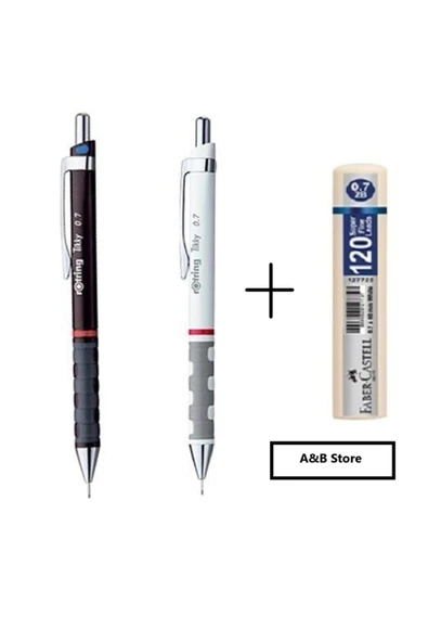 Rotring Tikky Versatil Uçlu Kalem 0.7 Set Bordo-beyaz Ve Faber Castell Grip Min 0.7 2b 120`li - Okul Seti ürün görseli 1