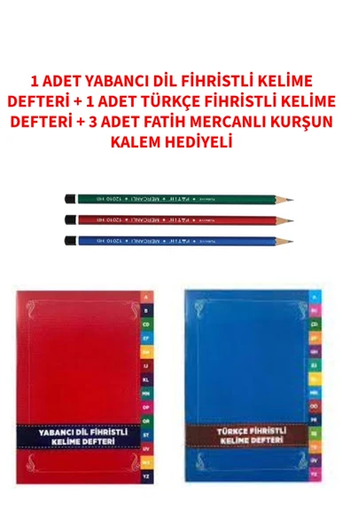 YLDZ Yabancı Dil Fihristli Kelime Defteri - Türkçe Fihristli Kelime Defteri 3 Adet Kurşun Kalem Hediyeli ürün görseli 1